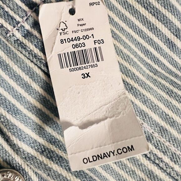 NWT Old Navy Cami Blue & White Railroad Stripe 100% Cotton Jean Jumpsuit Plus 3X - Picture 12 of 14